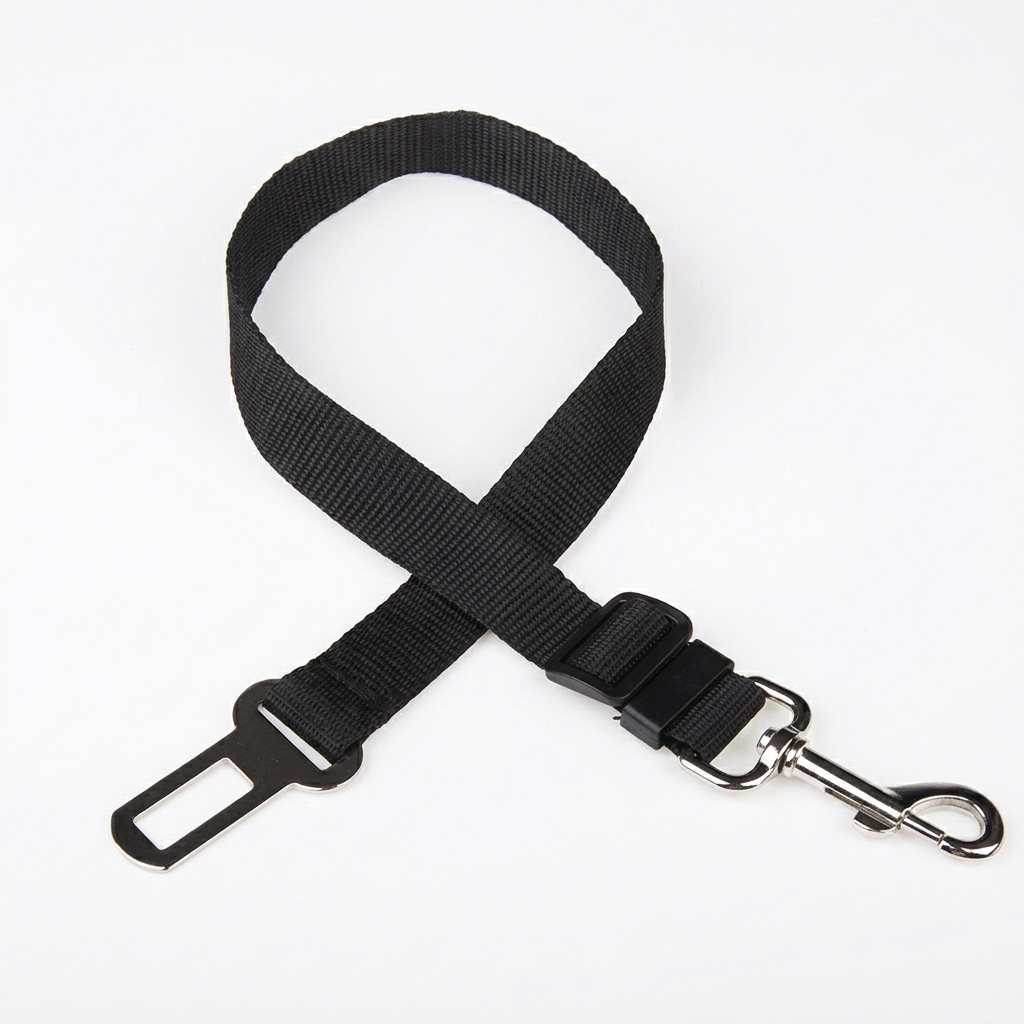 Black dog leash with clip on a white background