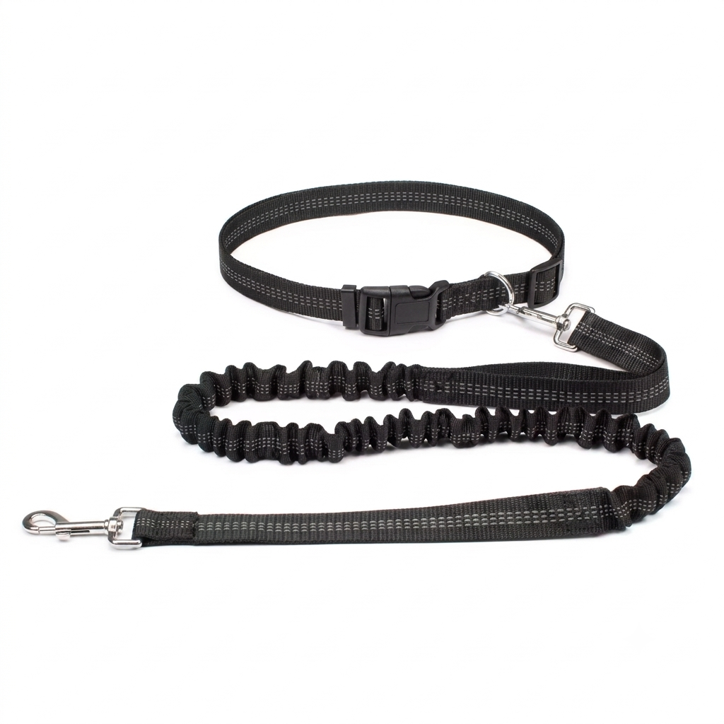 Black dog leash and collar set on a white background