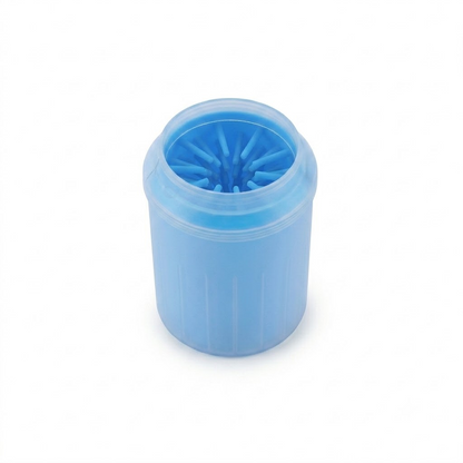 Blue plastic container with a textured lid on a white background