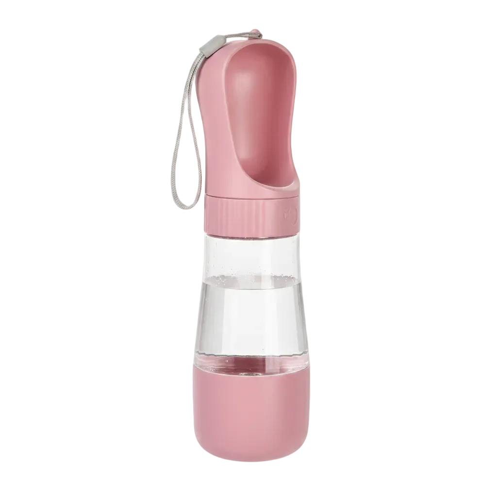 Pink water bottle with a clear middle section on a white background